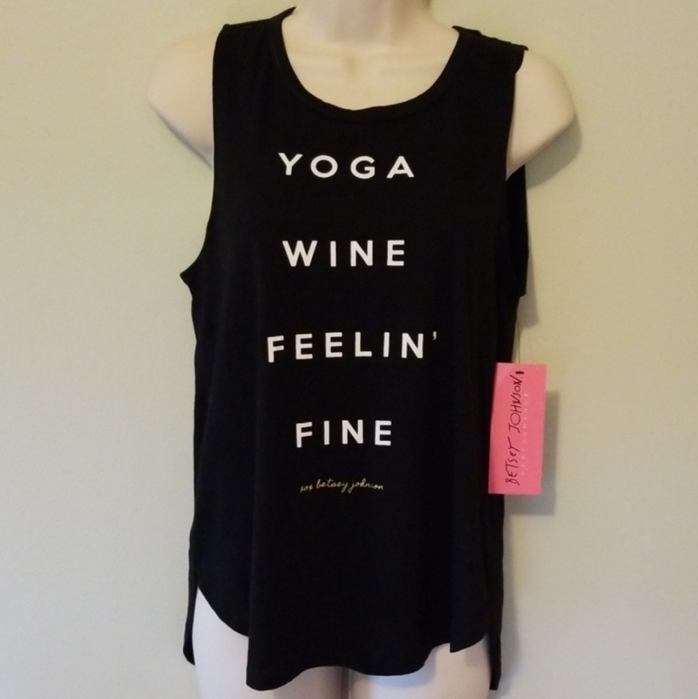 Betsey Johnson Black Yoga Wine Feelin Fine Tank Top New